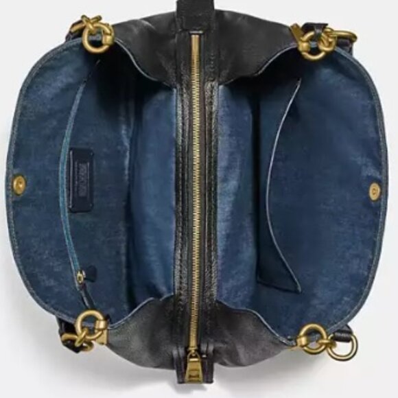 Excellent Denim / Leather Coach Satchel w/ 3 Divided Sections $425 Well Made! - Picture 5 of 11